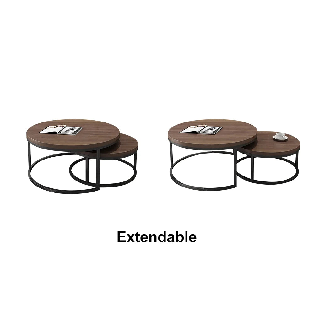 Fero Minimalist Walnut Rectangle Extendable TV Stand & Round Nesting Coffee Table Set - 