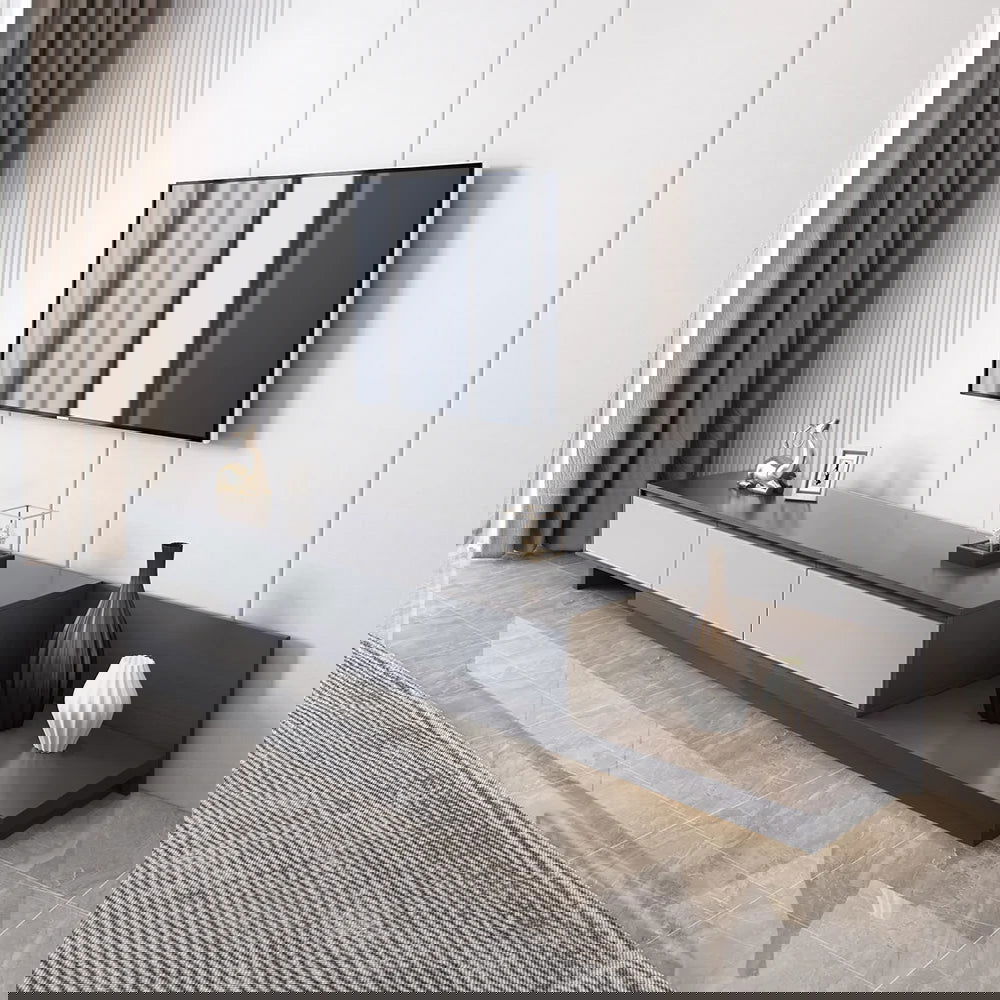 Fero Modern Grey Retractable Extendable TV Stand & Round Nesting Coffee Table Set Black - 