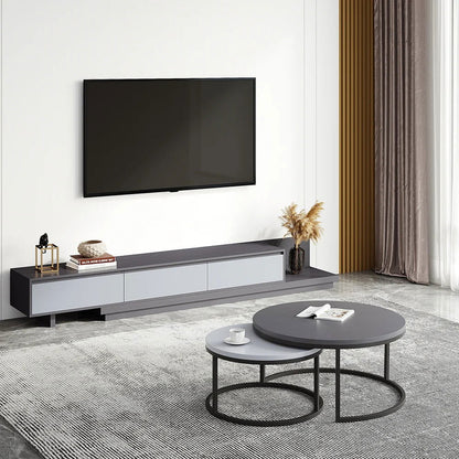 Fero Modern Grey Retractable Extendable TV Stand & Round Nesting Coffee Table Set Black - Homary