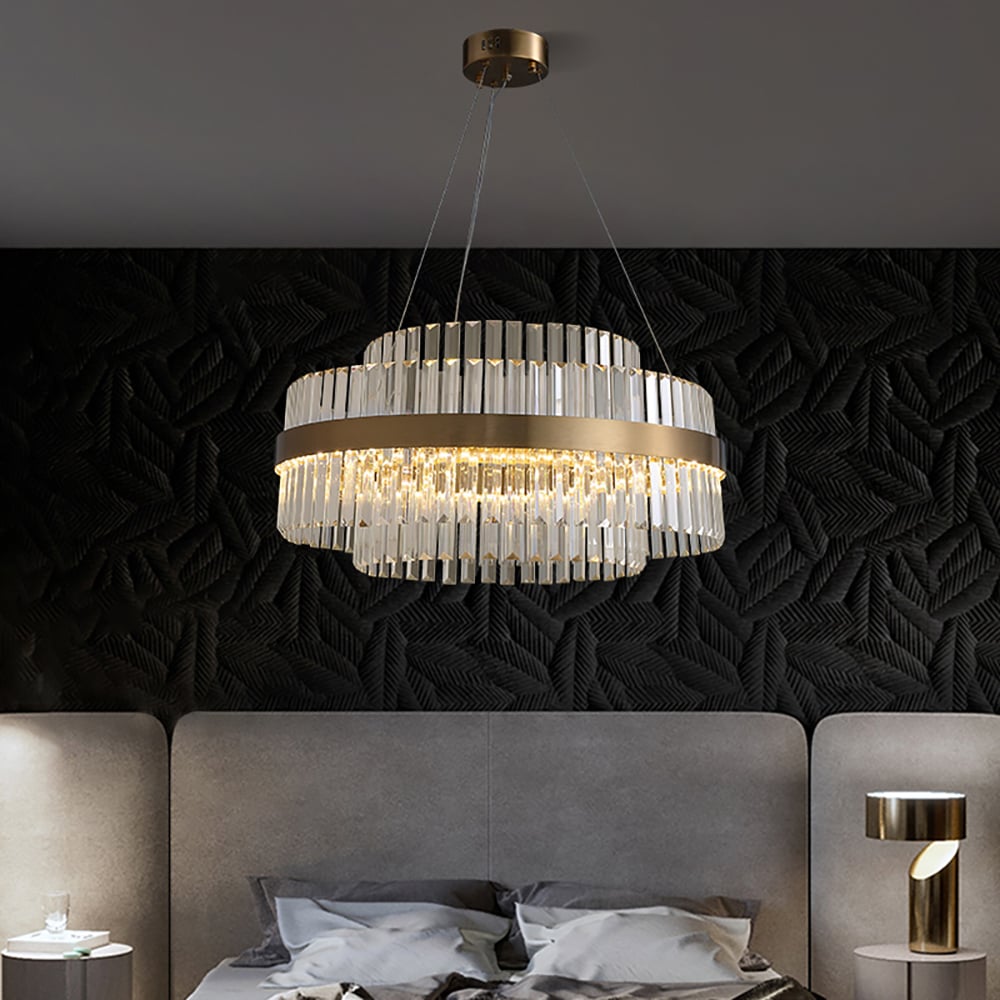 Fixedo Modern Tiered Crystal LED Chandelier in Brass Light - Homary