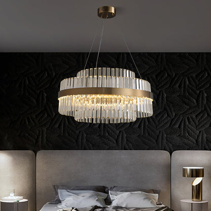 Fixedo Modern Tiered Crystal LED Chandelier in Brass Light - Homary