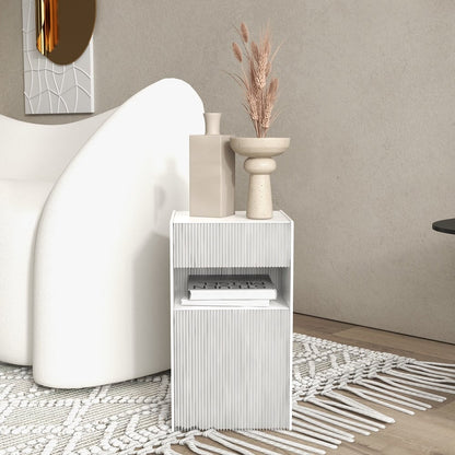 Foldable End Table with Storage Shelves Acrylic Tabletop Side Table White - 