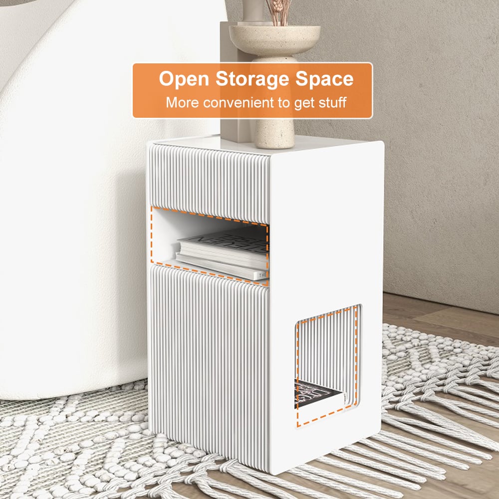 Foldable End Table with Storage Shelves Acrylic Tabletop Side Table White - 