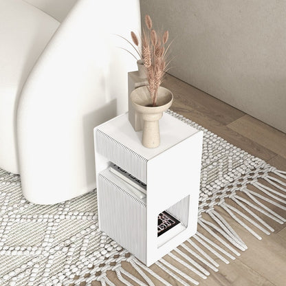 Foldable End Table with Storage Shelves Acrylic Tabletop Side Table White - 