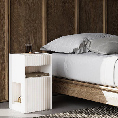 Foldable End Table with Storage Shelves Acrylic Tabletop Side Table White - Homary