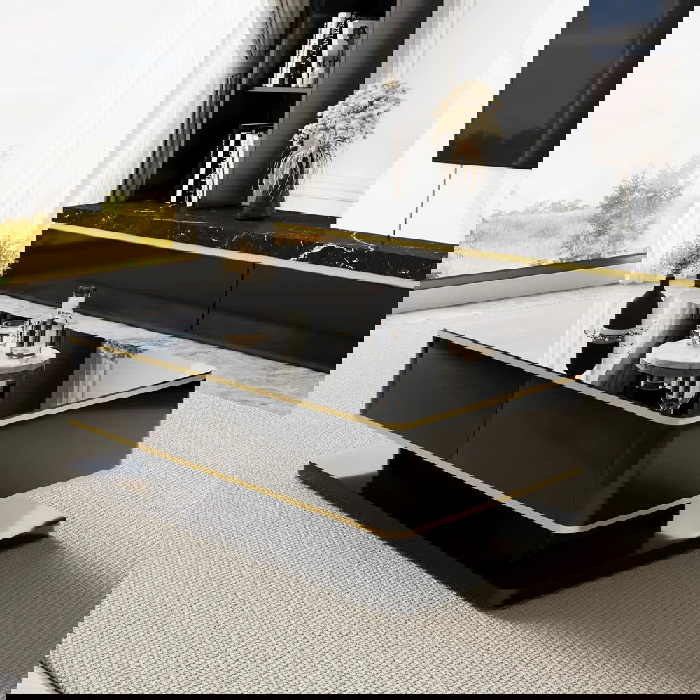 Gapn White TV Media Console with Storage 3 Drawers Tempered Glass for TVs Up to 1981mm - Approved By Design