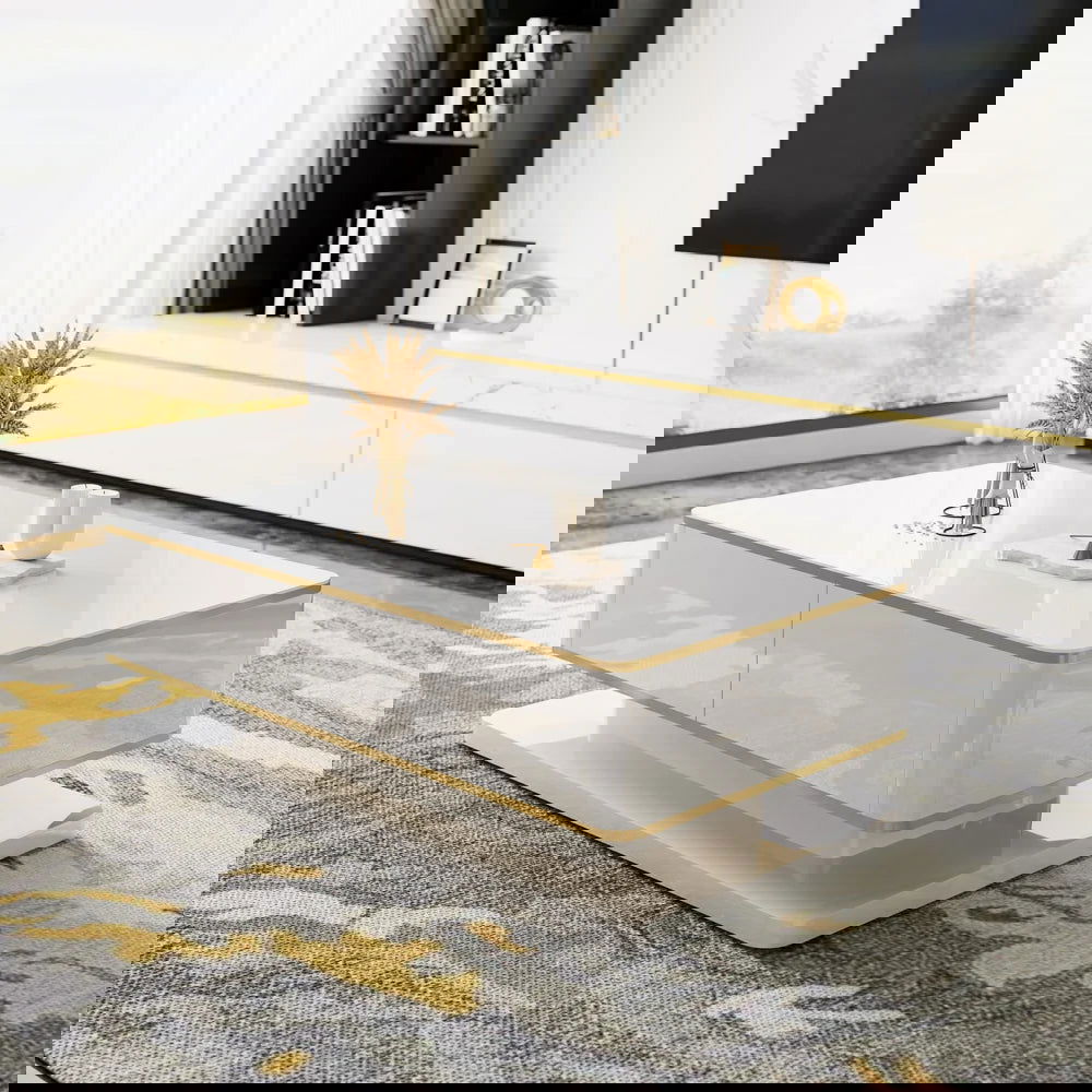 Gapn White TV Media Console with Storage 3 Drawers Tempered Glass for TVs Up to 1981mm - Approved By Design