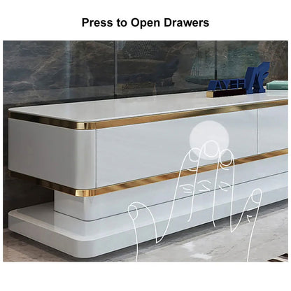 Gapn White TV Media Console with Storage 3 Drawers Tempered Glass for TVs Up to 1981mm - Approved By Design