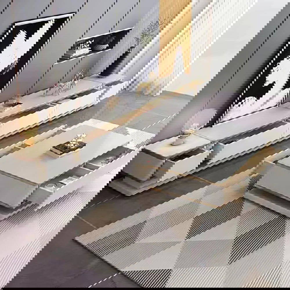 Gapn White TV Media Console with Storage 3 Drawers Tempered Glass for TVs Up to 1981mm - Approved By Design