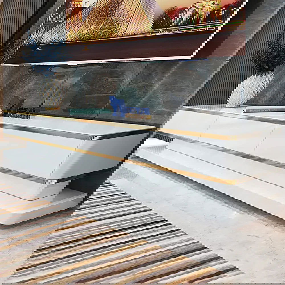 Gapn White TV Media Console with Storage 3 Drawers Tempered Glass for TVs Up to 1981mm - Approved By Design