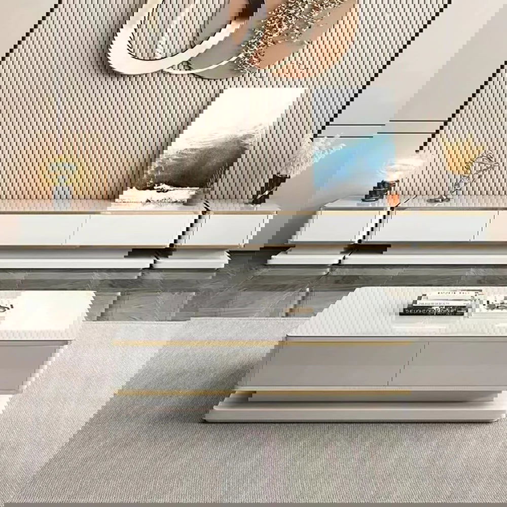 Gapn White TV Media Console with Storage 3 Drawers Tempered Glass for TVs Up to 1981mm - Approved By Design