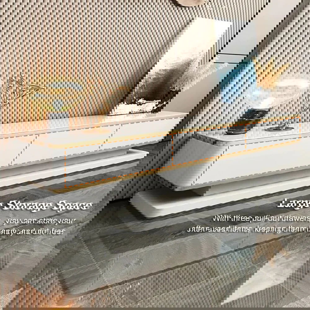 Gapn White TV Media Console with Storage 3 Drawers Tempered Glass for TVs Up to 1981mm - Approved By Design