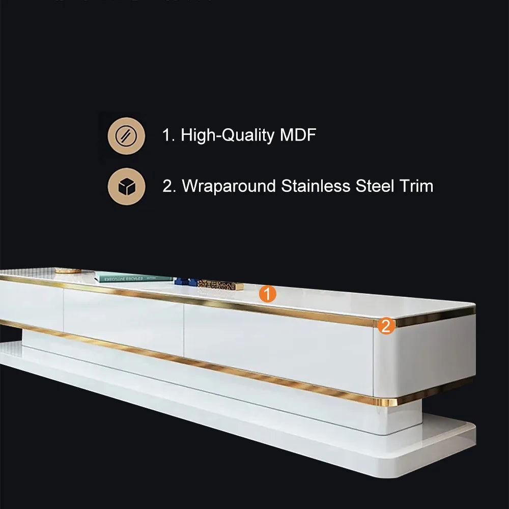 Gapn White TV Media Console with Storage 3 Drawers Tempered Glass for TVs Up to 1981mm - Approved By Design