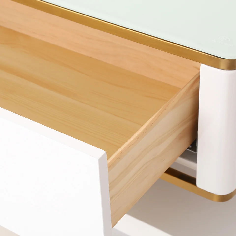 Gapn White TV Media Console with Storage 3 Drawers Tempered Glass for TVs Up to 1981mm - Approved By Design