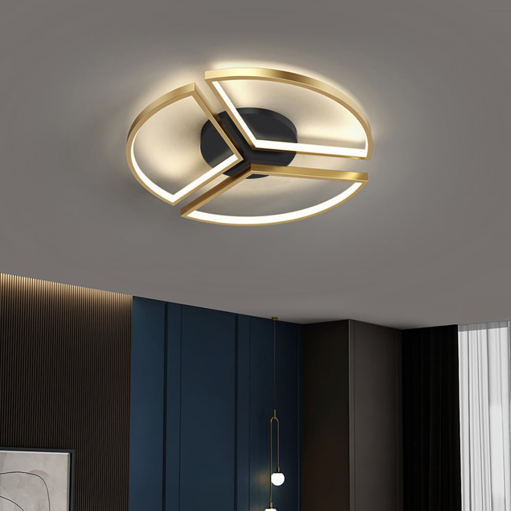 Geometric Semi Flush Mount LED Ceiling Light with Golden Frame - 