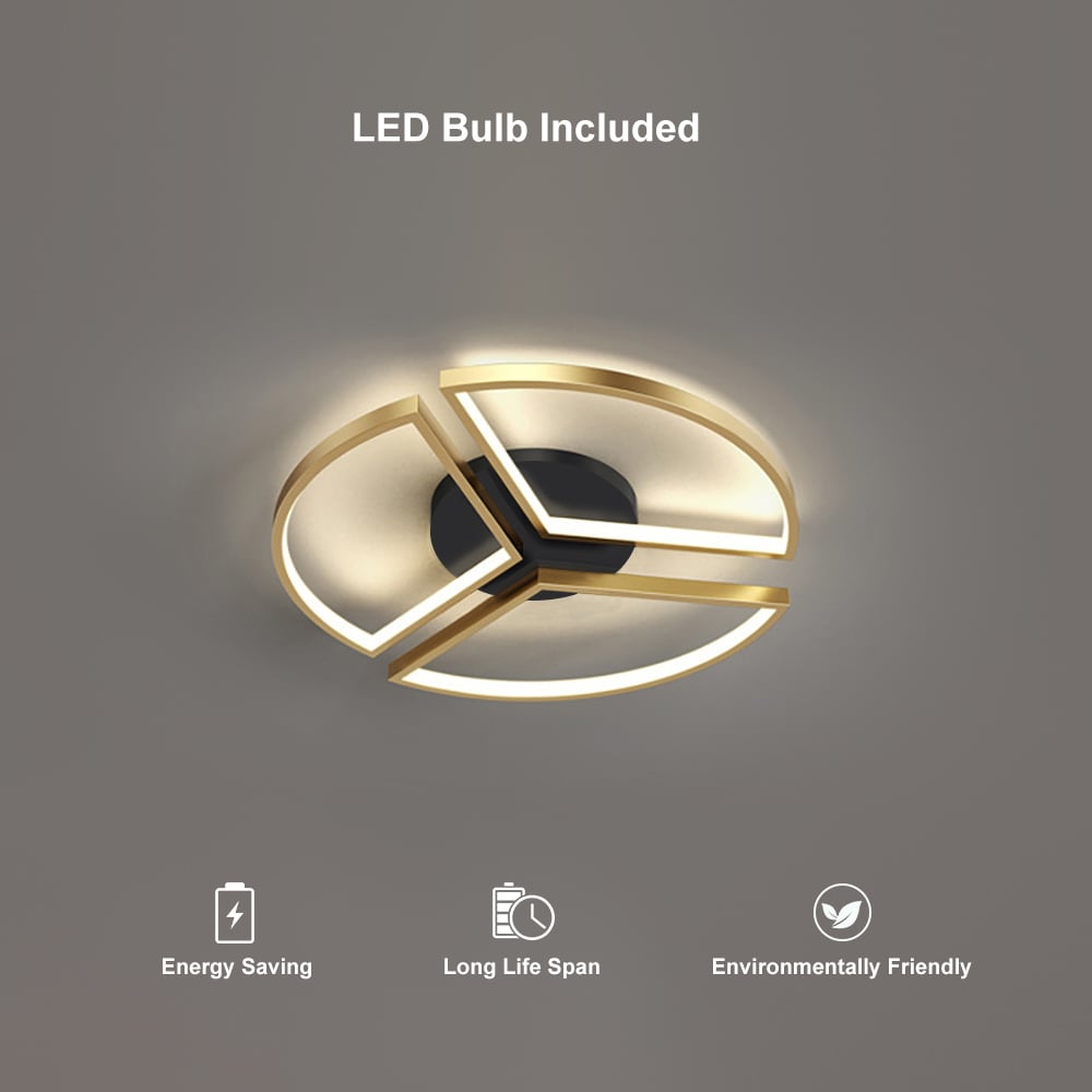 Geometric Semi Flush Mount LED Ceiling Light with Golden Frame - 