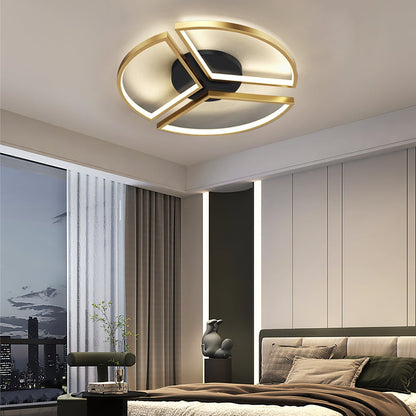 Geometric Semi Flush Mount LED Ceiling Light with Golden Frame - 