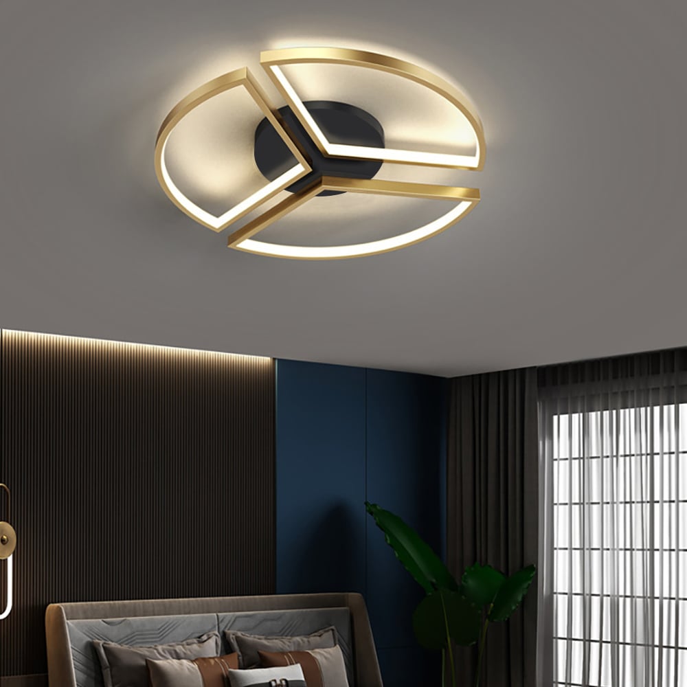 Geometric Semi Flush Mount LED Ceiling Light with Golden Frame - Homary