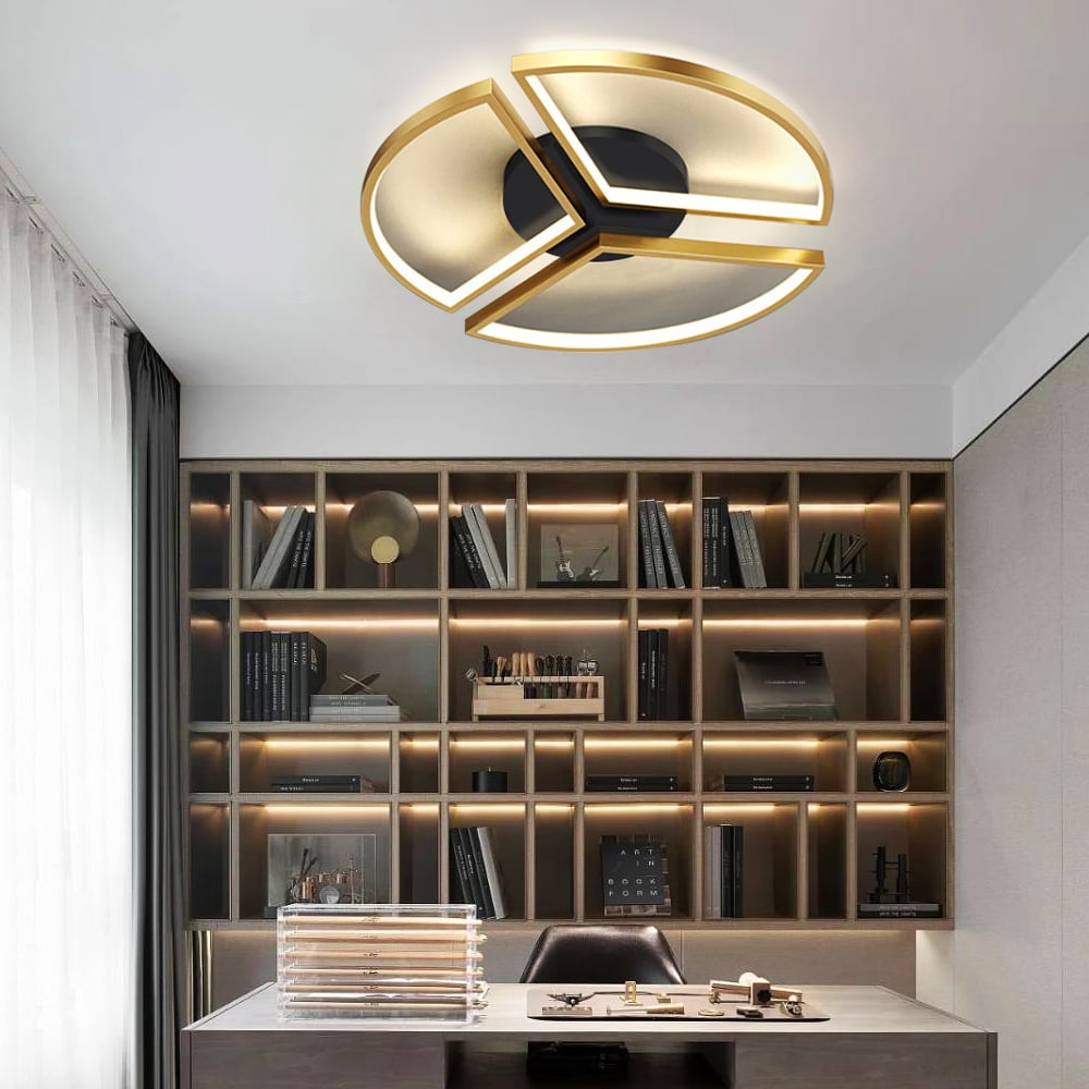 Geometric Semi Flush Mount LED Ceiling Light with Golden Frame - Homary