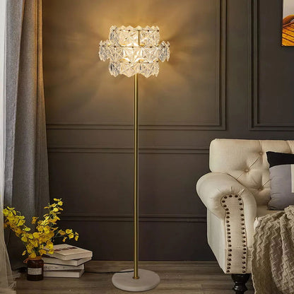 Glam 3-Light Gold Plug-in Brass Standing Floor Lamp with Marble Base for Living Room - Homary
