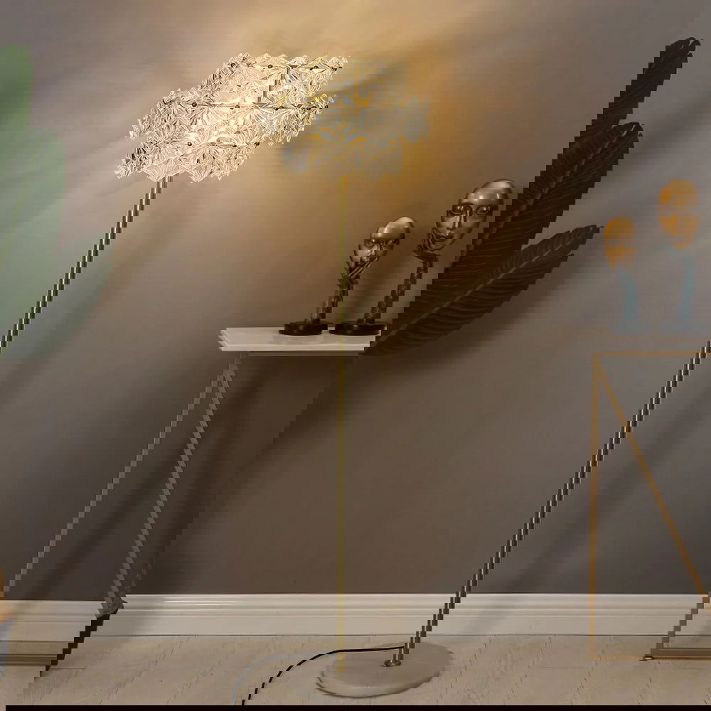 Glam 3-Light Gold Plug-in Brass Standing Floor Lamp with Marble Base for Living Room - Homary