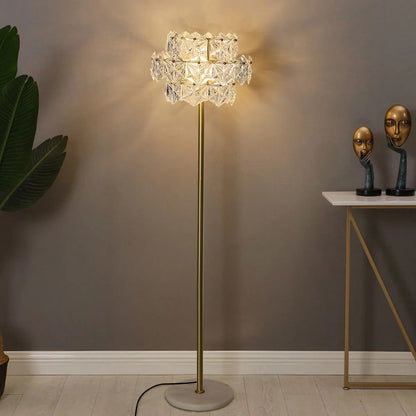 Glam 3-Light Gold Plug-in Brass Standing Floor Lamp with Marble Base for Living Room - Homary