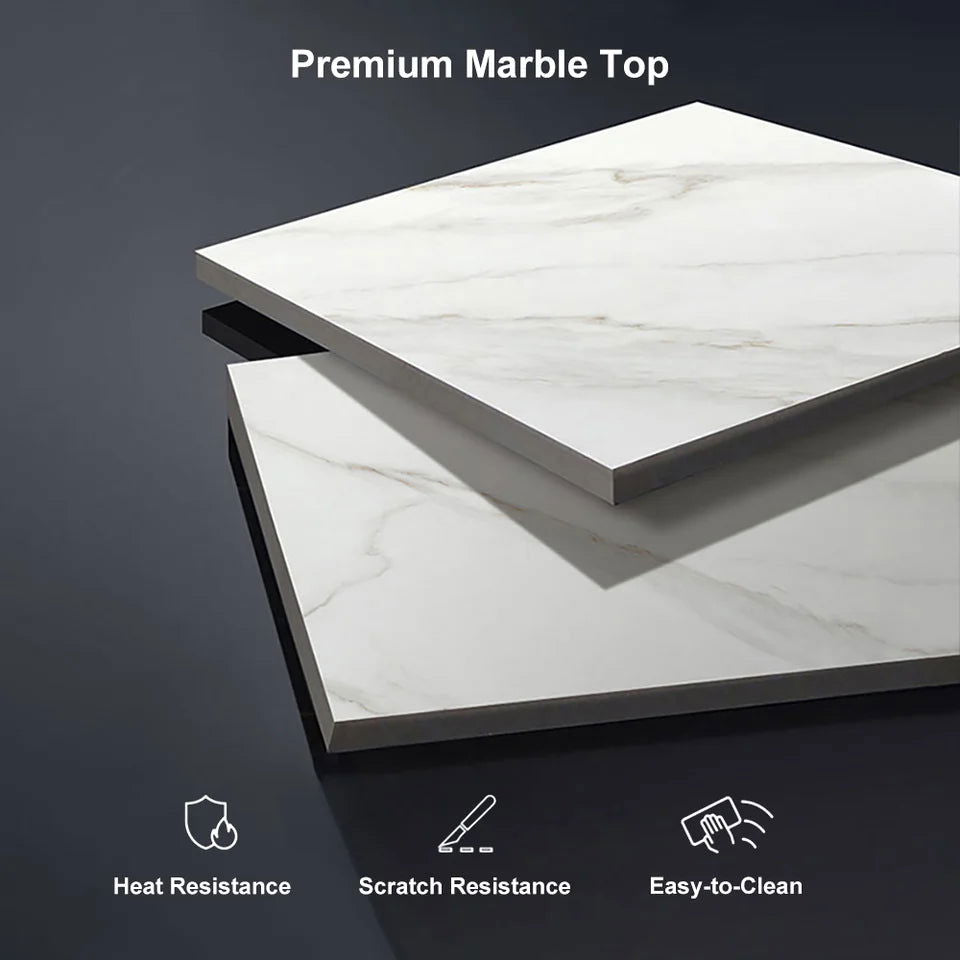 Gline Modern Oval TV Stand White Marble Top with Drawers & Storage for 2159mm TV - 