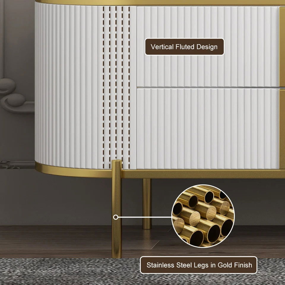 Gline Modern Oval TV Stand White Marble Top with Drawers & Storage for 2159mm TV - 