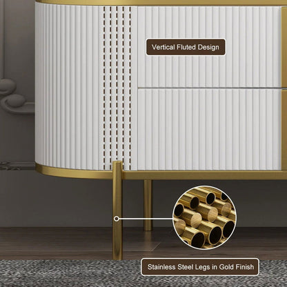 Gline Modern Oval TV Stand White Marble Top with Drawers & Storage for 2159mm TV - 