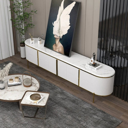 Gline Modern Oval TV Stand White Marble Top with Drawers & Storage for 2159mm TV - Homary