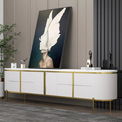 Gline Modern Oval TV Stand White Marble Top with Drawers & Storage for 2159mm TV - Homary