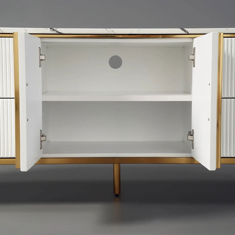 Gline Modern Oval TV Stand White Marble Top with Drawers & Storage for 2159mm TV - Homary