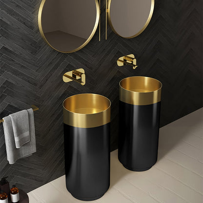 Gold & Black Modern Luxury Round Stainless Steel Basin Pedestal Basin Freestanding - 