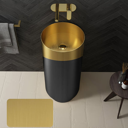 Gold & Black Modern Luxury Round Stainless Steel Basin Pedestal Basin Freestanding - 