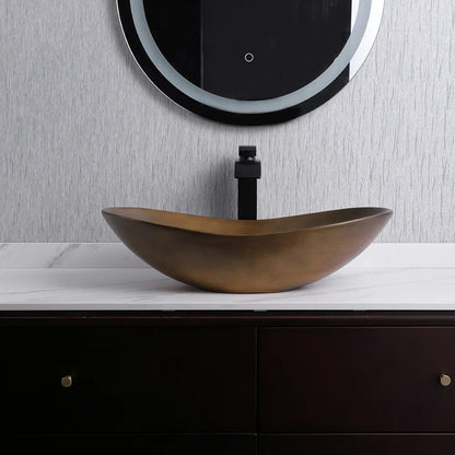 Gold Ceramic Countertop Bathroom Wash Basin Boat Shaped - 