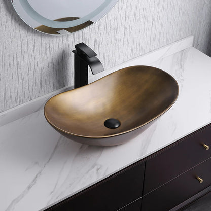 Gold Ceramic Countertop Bathroom Wash Basin Boat Shaped - Homary