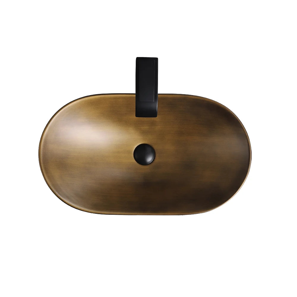 Gold Ceramic Countertop Bathroom Wash Basin Boat Shaped - Homary