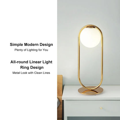 Gold Metal White Glass Globe Table Lamp LED for Bedroom - 