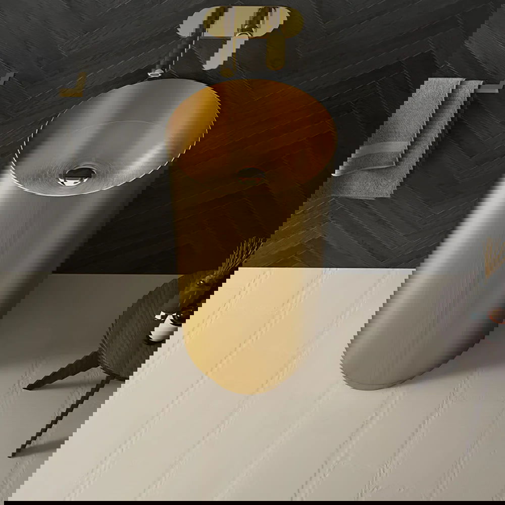 Gold Modern Luxury Round Stainless Steel Freestanding Bathroom Basin Pedestal Basin - 