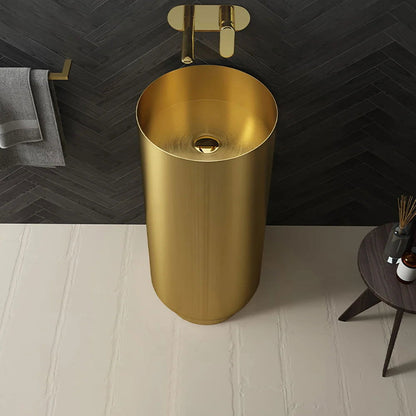 Gold Modern Luxury Round Stainless Steel Freestanding Bathroom Basin Pedestal Basin - 