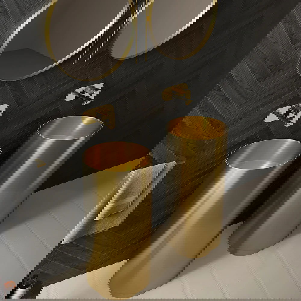 Gold Modern Luxury Round Stainless Steel Freestanding Bathroom Basin Pedestal Basin - 