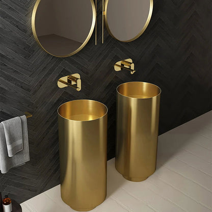 Gold Modern Luxury Round Stainless Steel Freestanding Bathroom Basin Pedestal Basin - 