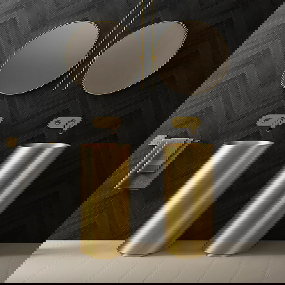 Gold Modern Luxury Round Stainless Steel Freestanding Bathroom Basin Pedestal Basin - Homary