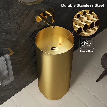 Gold Modern Luxury Round Stainless Steel Freestanding Bathroom Basin Pedestal Basin - Homary