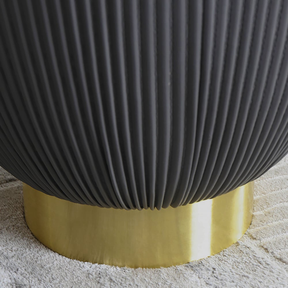 Gray Drum Coffee Table Sintered Stone Round PU-Leather Accent Table - 