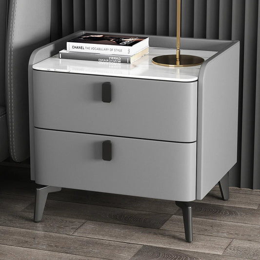 Gray Modern Luxury 2 Drawers Bedroom Nightstand Sintered Stone Bedside Table - 
