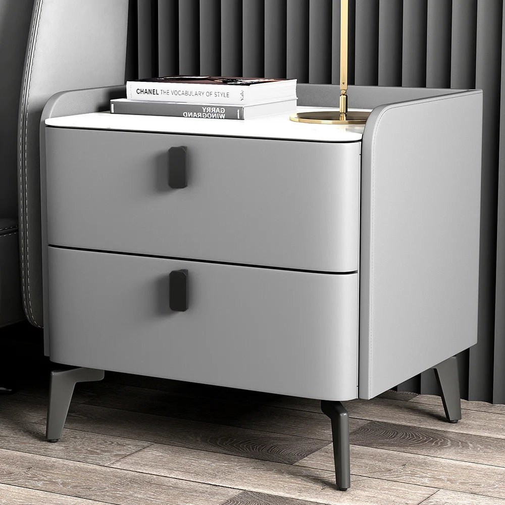 Gray Modern Luxury 2 Drawers Bedroom Nightstand Sintered Stone Bedside Table - 
