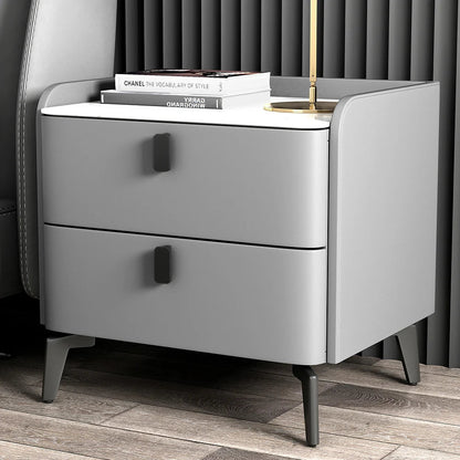 Gray Modern Luxury 2 Drawers Bedroom Nightstand Sintered Stone Bedside Table - 