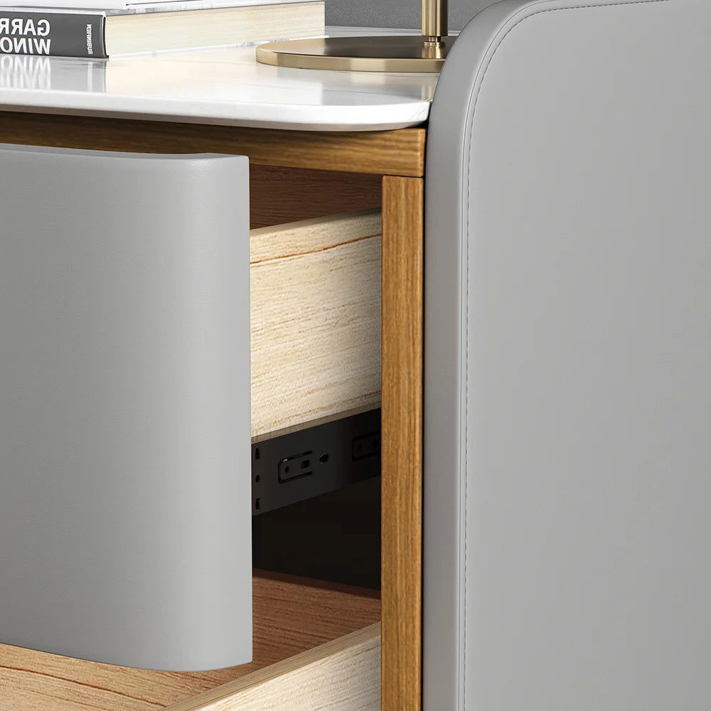 Gray Modern Luxury 2 Drawers Bedroom Nightstand Sintered Stone Bedside Table - 