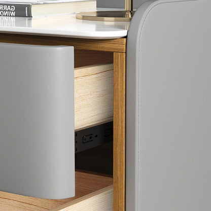 Gray Modern Luxury 2 Drawers Bedroom Nightstand Sintered Stone Bedside Table - 